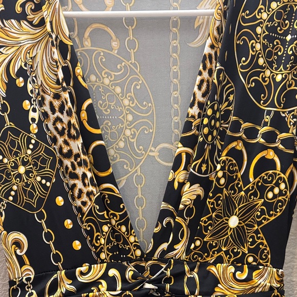 Fashion Nova Black and Gold Chain Print Dress - Picture 2 of 4
